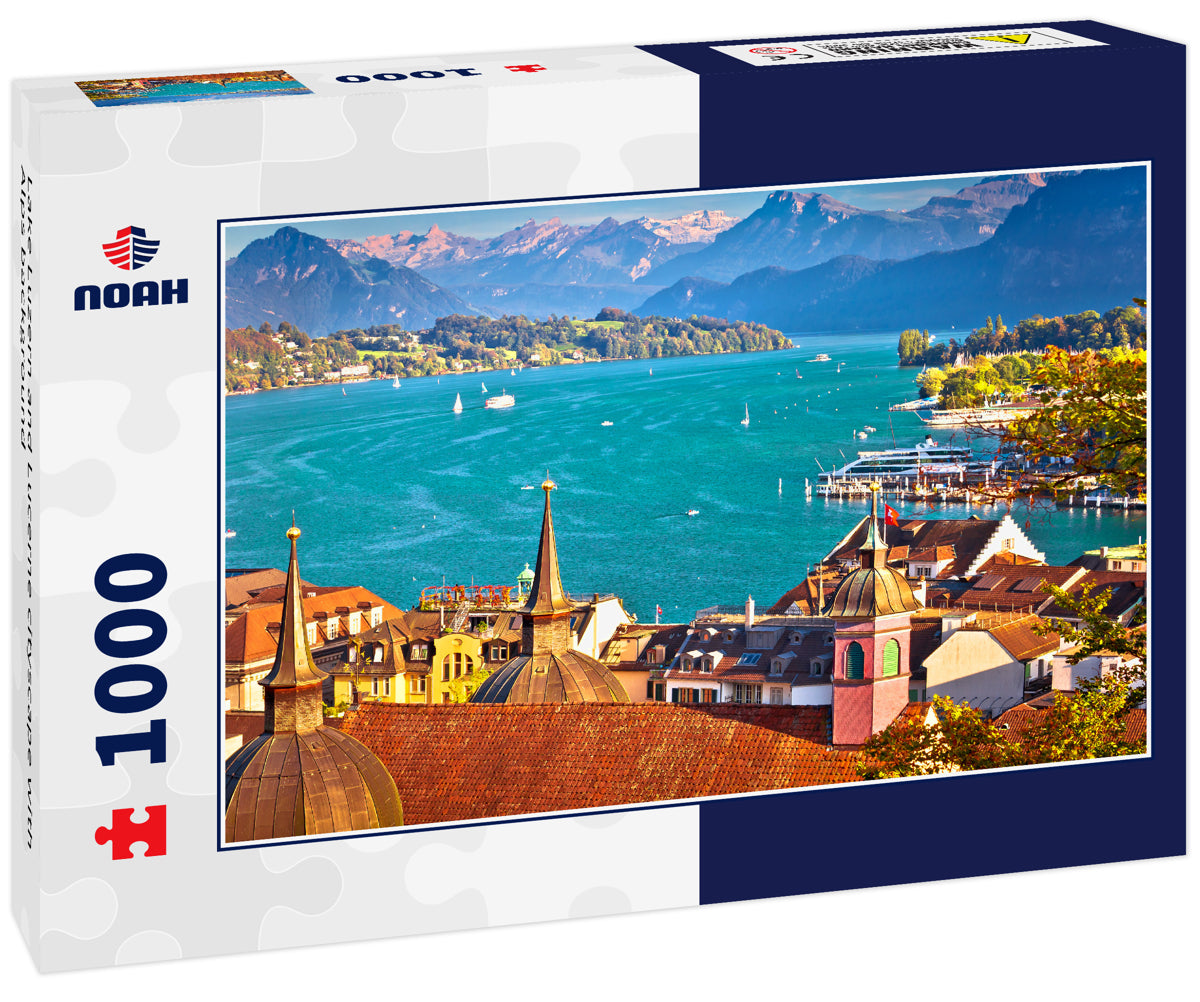 Lake Luzern and Lucerne cityscape with Alps background