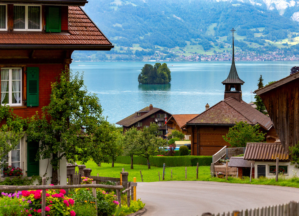 The Swiss village of Iseltwald on the famous lake Brienz