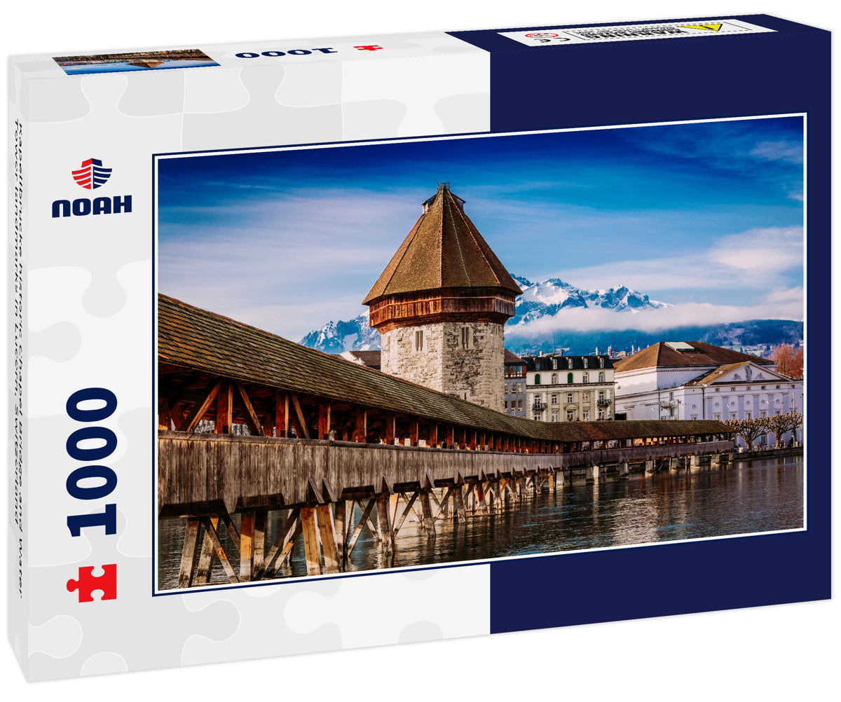 Kapellbrucke historic Chapel Bridge and Water Tower landmarks in Lucern, Switzerland