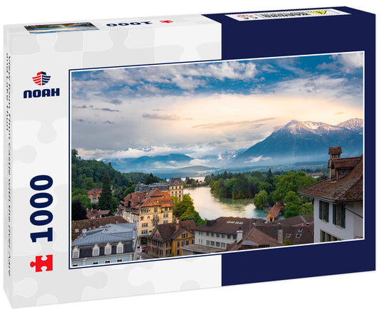 View from Thun Castle with the river Aare and Lake Thun