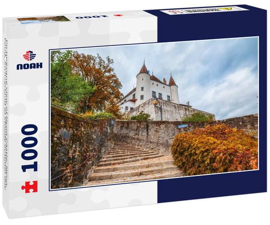 Picturesque view of Nyon Castle, Nyon, Vaud, Switzerland at cloudy autumn day