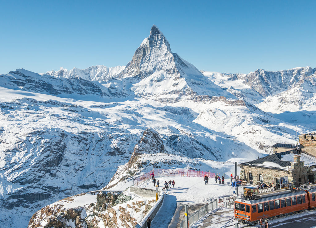 Switzerland Alps Matterhorn Snow Mountains at Gornergrat bahn train station, Zermatt, Switzerland