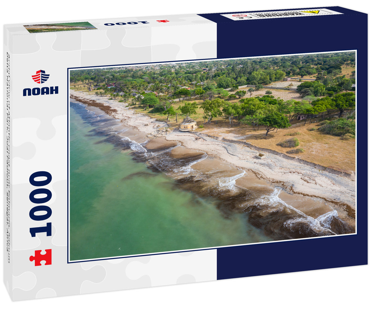 Aerial view of Atlantic coast near Palmarin. Saloum Delta National Park, Joal Fadiout, Senegal. Africa