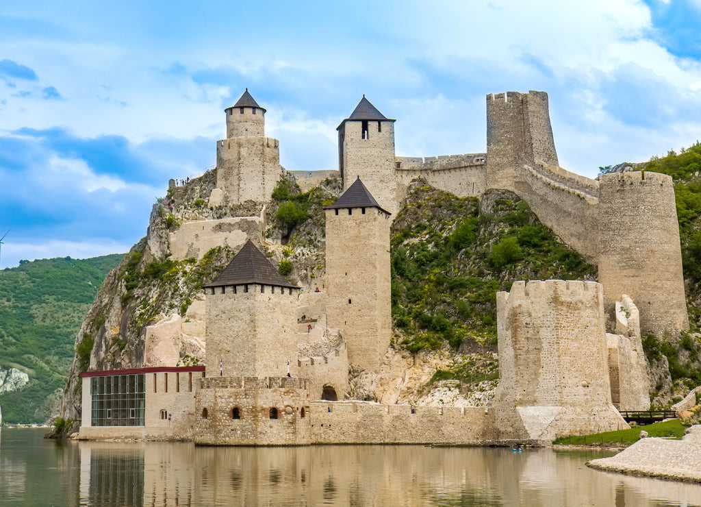 Restored medieval Golubac castle in Djerdap gorge in Serbia