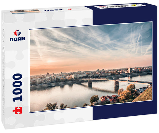 Panorama of Novi Sad from Petrovaradin fortress, bridge in the Danube on a beautiful sunny day