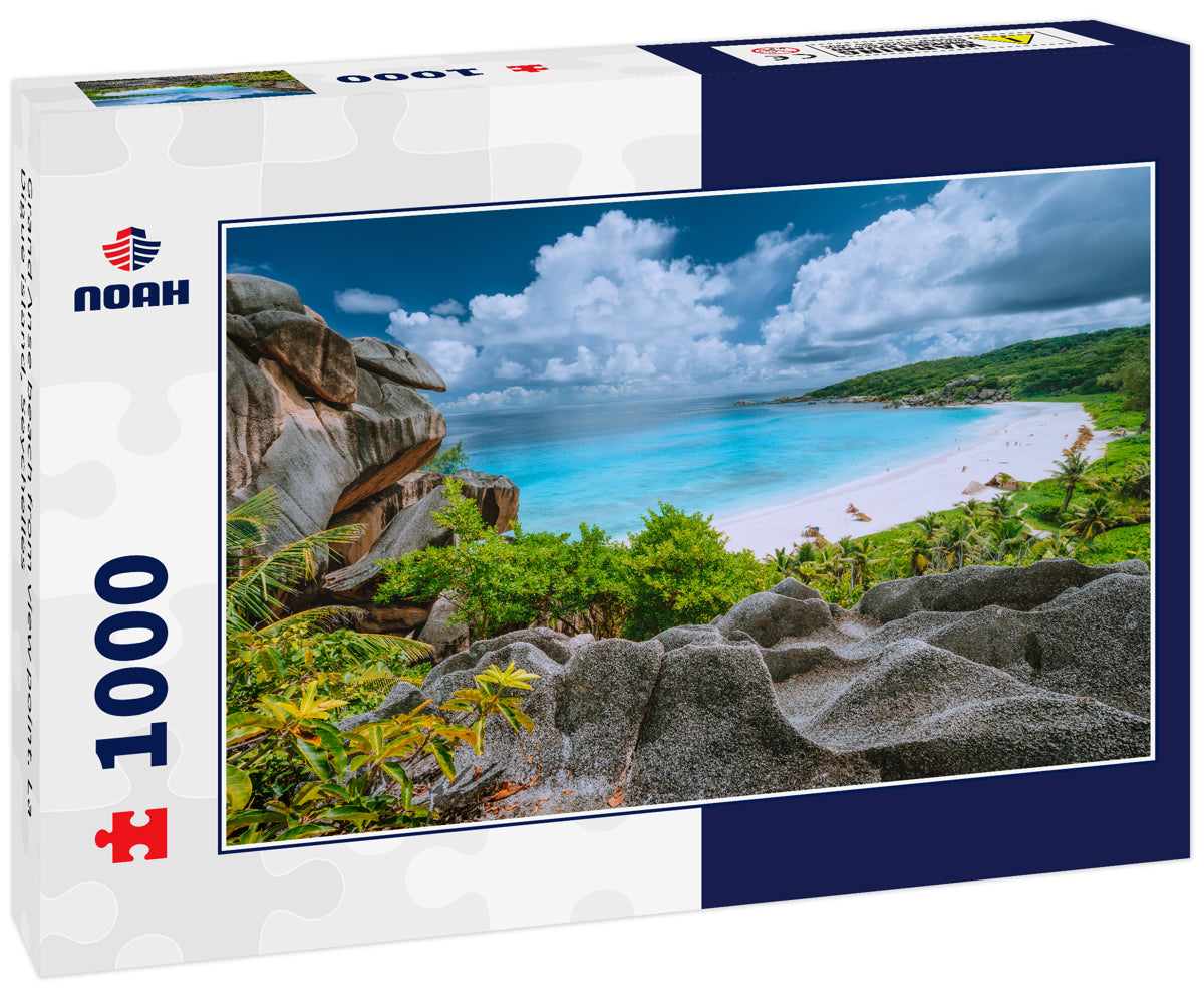 Grand Anse beach from view point. La Digue island, Seychelles