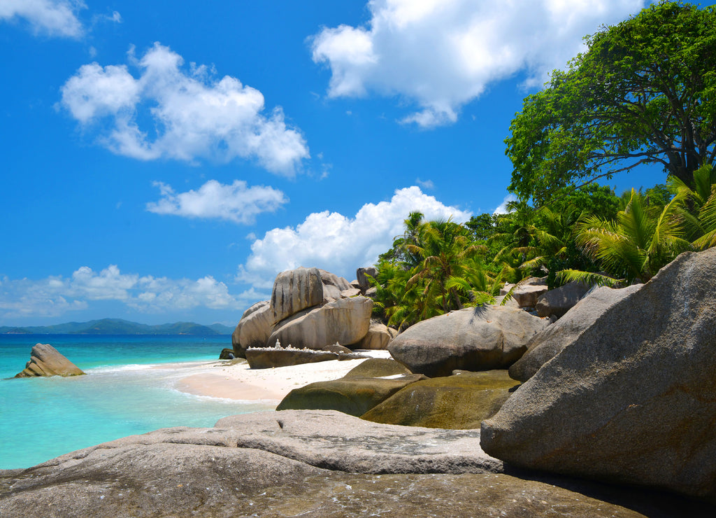 Tropical beach in Coco Island close to La Digue, Seychelles
