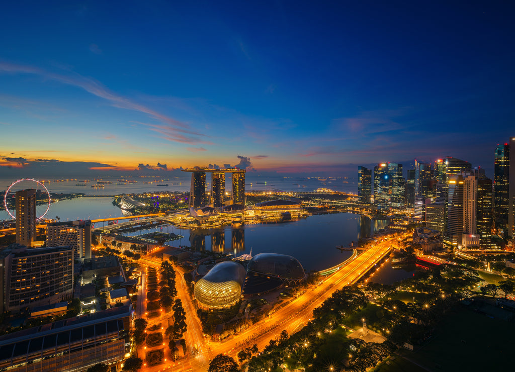 Cityscape of Singapore city sunrise