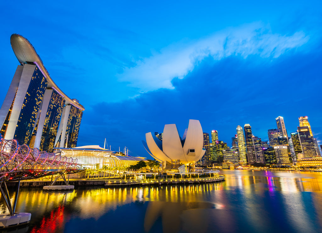 Beautiful architecture building skyscraper around Marina Bay in Singapore city