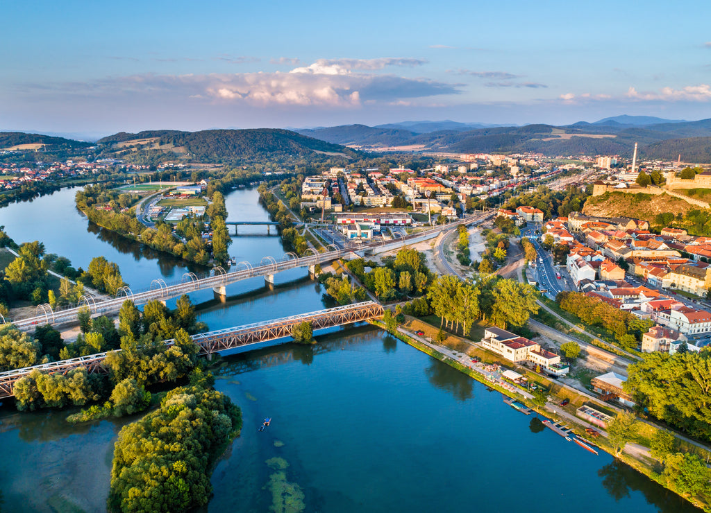View of the Vah river at Trencin, Slovakia