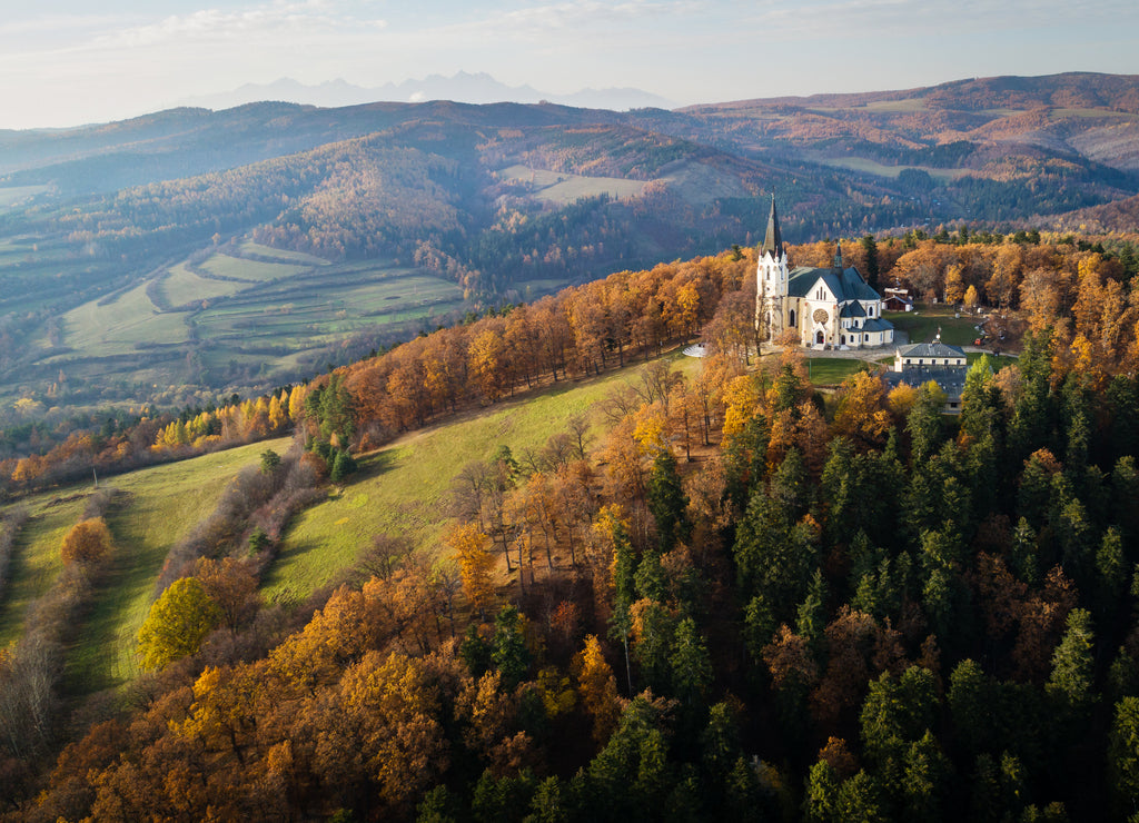 Aerial view of Basilica of the Visitation of the Blessed Virgin Mary in Levoca, Slovakia