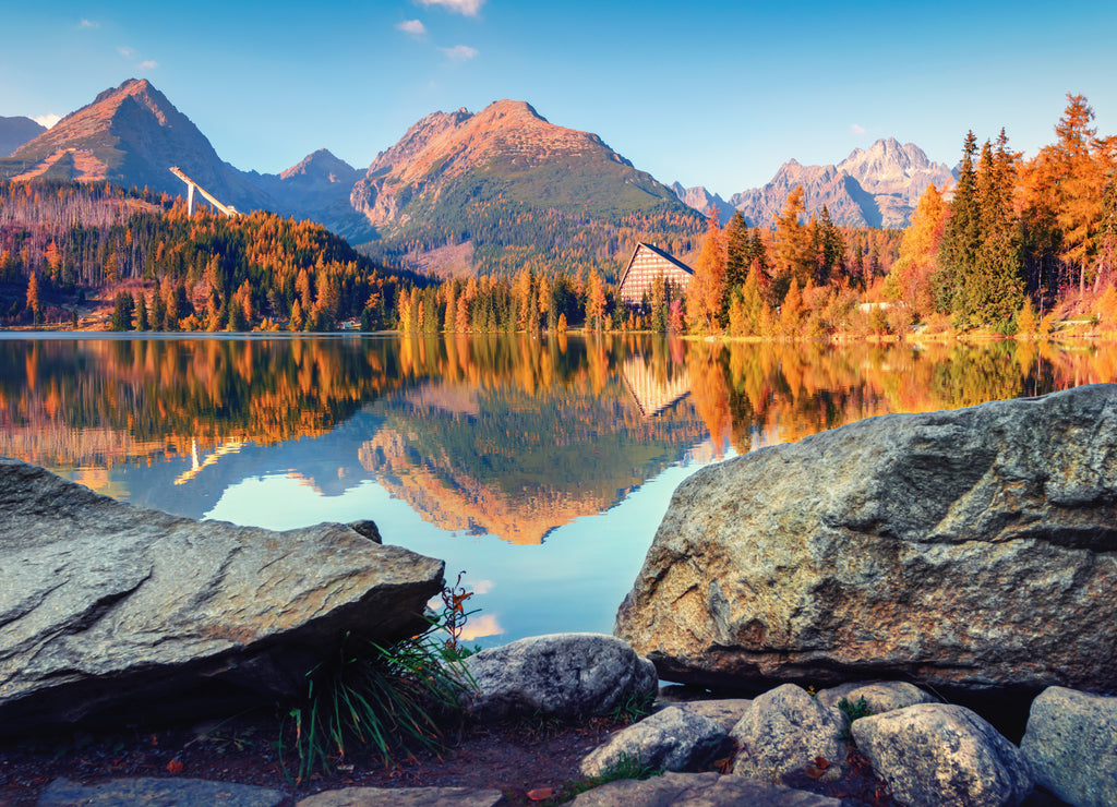 Mountain lake Strbske pleso (Strbske lake) in autumn time. High Tatras national park, Slovakia