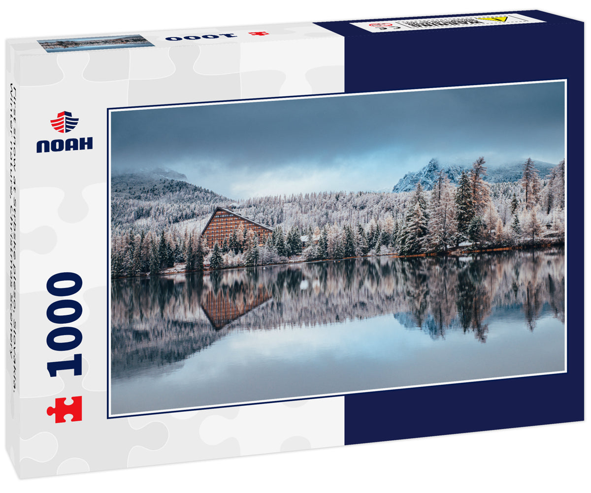 First snow at Strbske pleso, Slovakia. Winter nature, Christmas Scenery