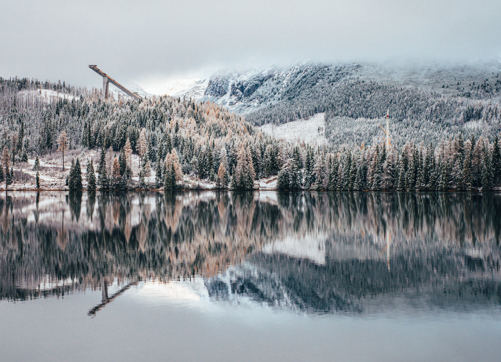 Ski Jump in winter nature. Slovakia, High Tatras, Strbske pleso