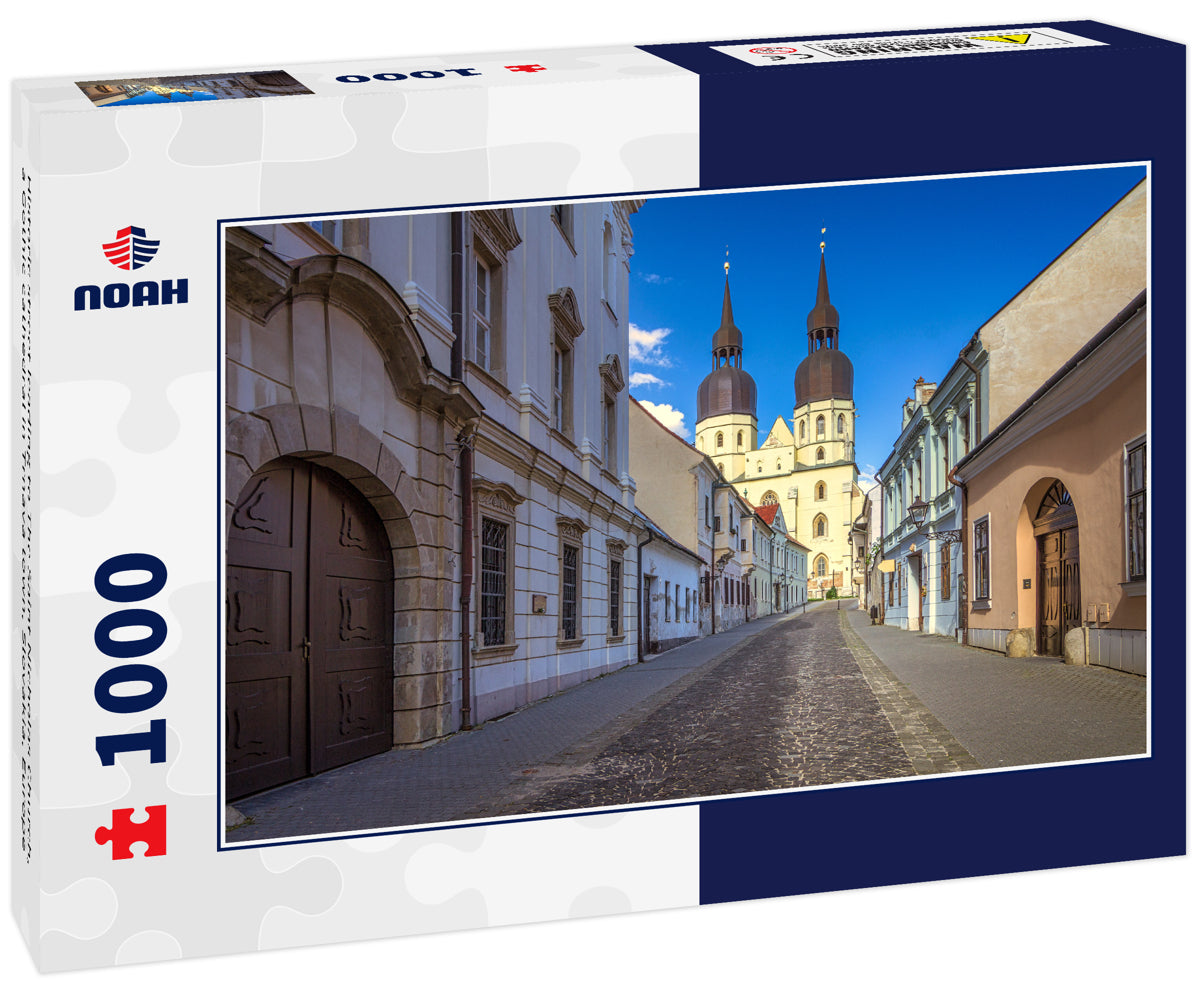 Historic street leading to The Saint Nicholas Church, a Gothic cathedral in Trnava town, Slovakia, Europe