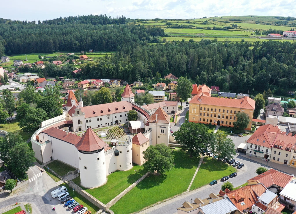 Aerial view of the castle in the town of Kezmarok in Slovakia