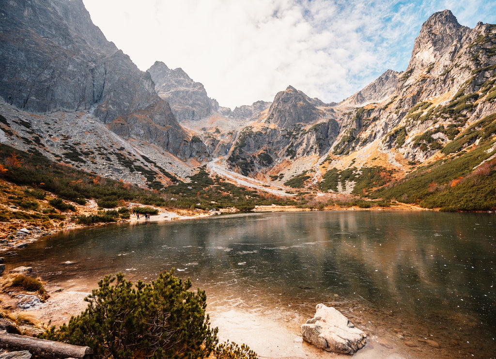 Hiking in national park High Tatras. HiIking from biele pleso to Zelene pleso in the mountain Vysoke Tatry, Slovakia