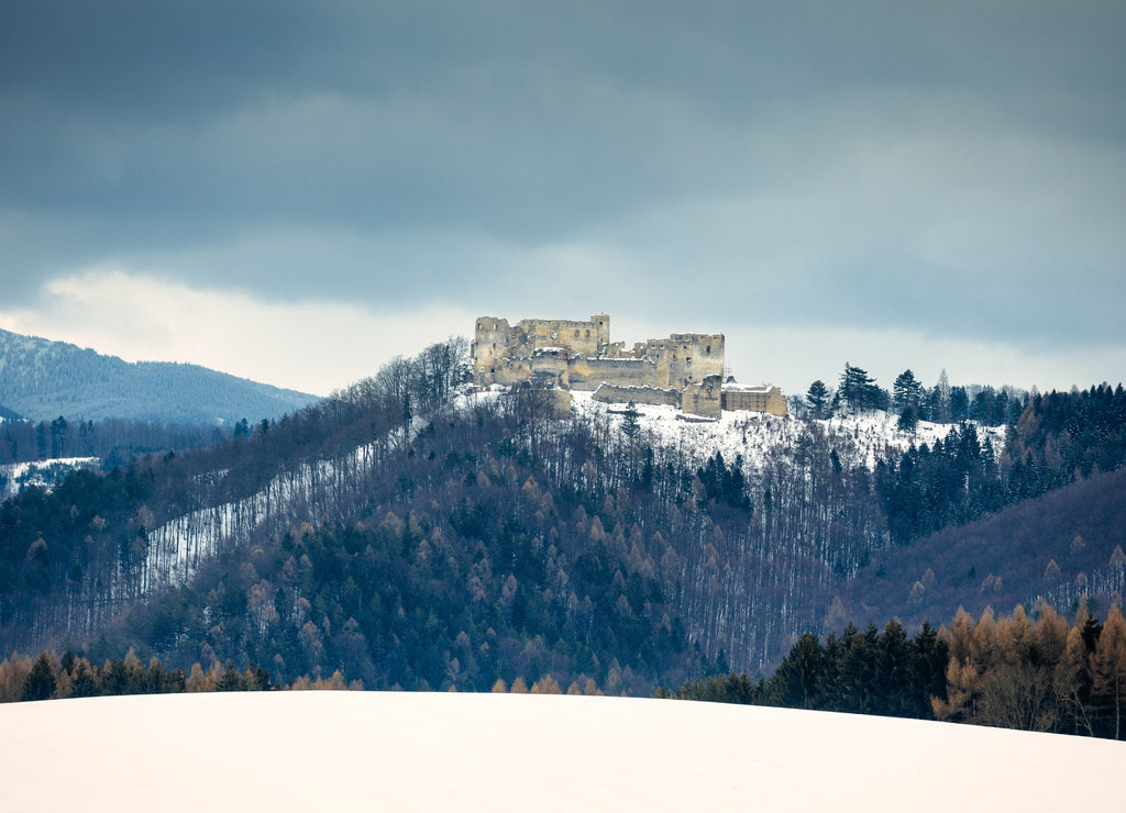 The medieval castle Lietava in winter, Slovakia, Europe