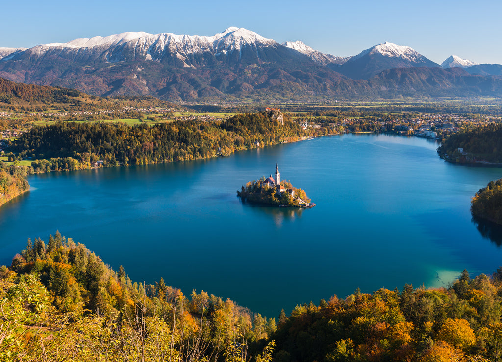 Panoramic view of Lake Bled from Mt. Osojnica, Slovenia
