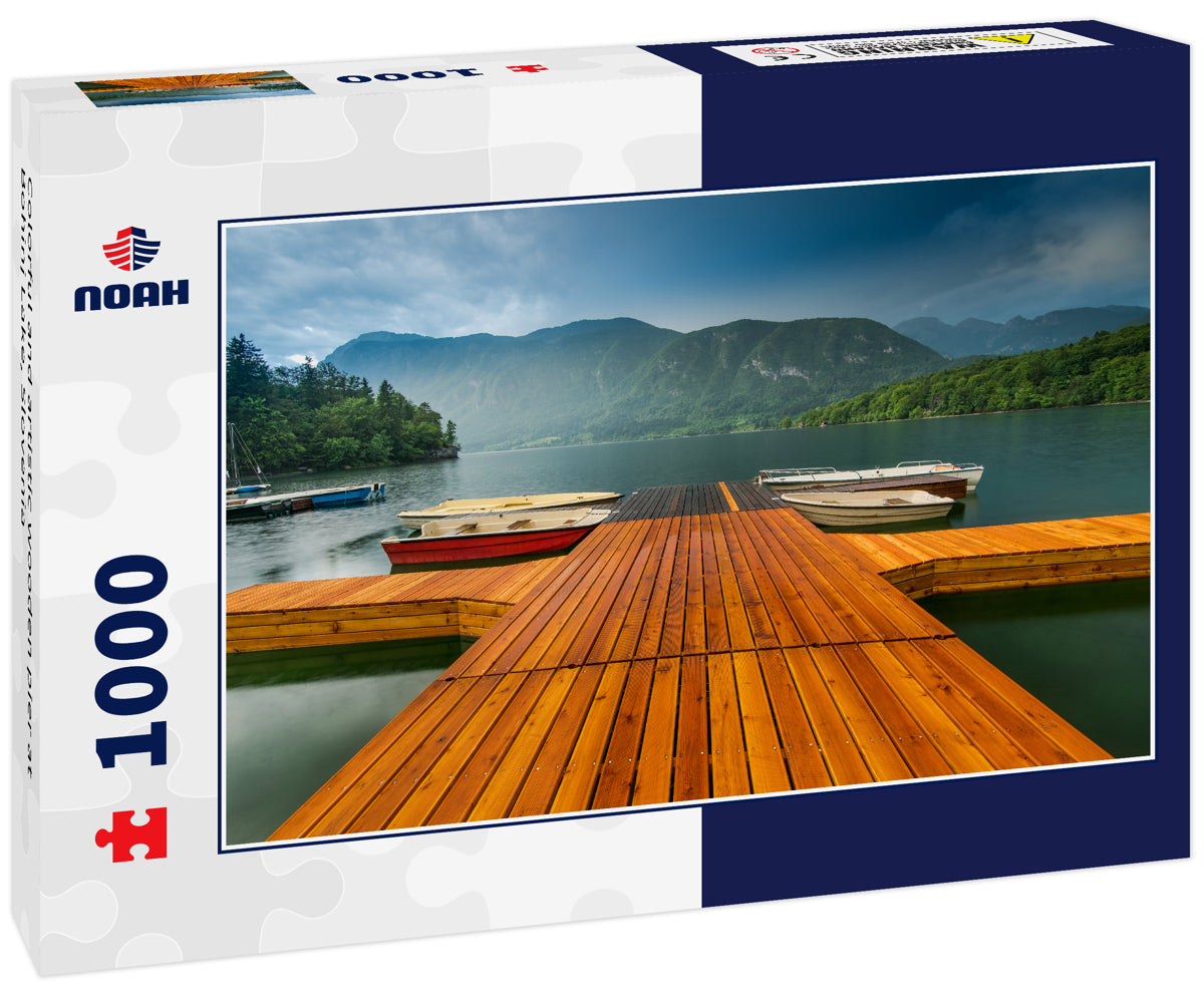 Colorful and artistic wooden pier at Bohinj Lake, Slovenia