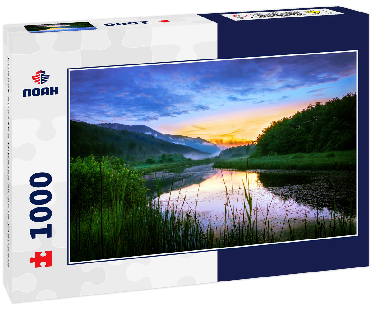 Sunset over the Ribnica river in Slovenia