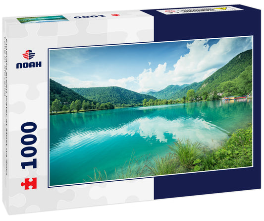 Emerald green water at Most na Soci Lake in Slovenia