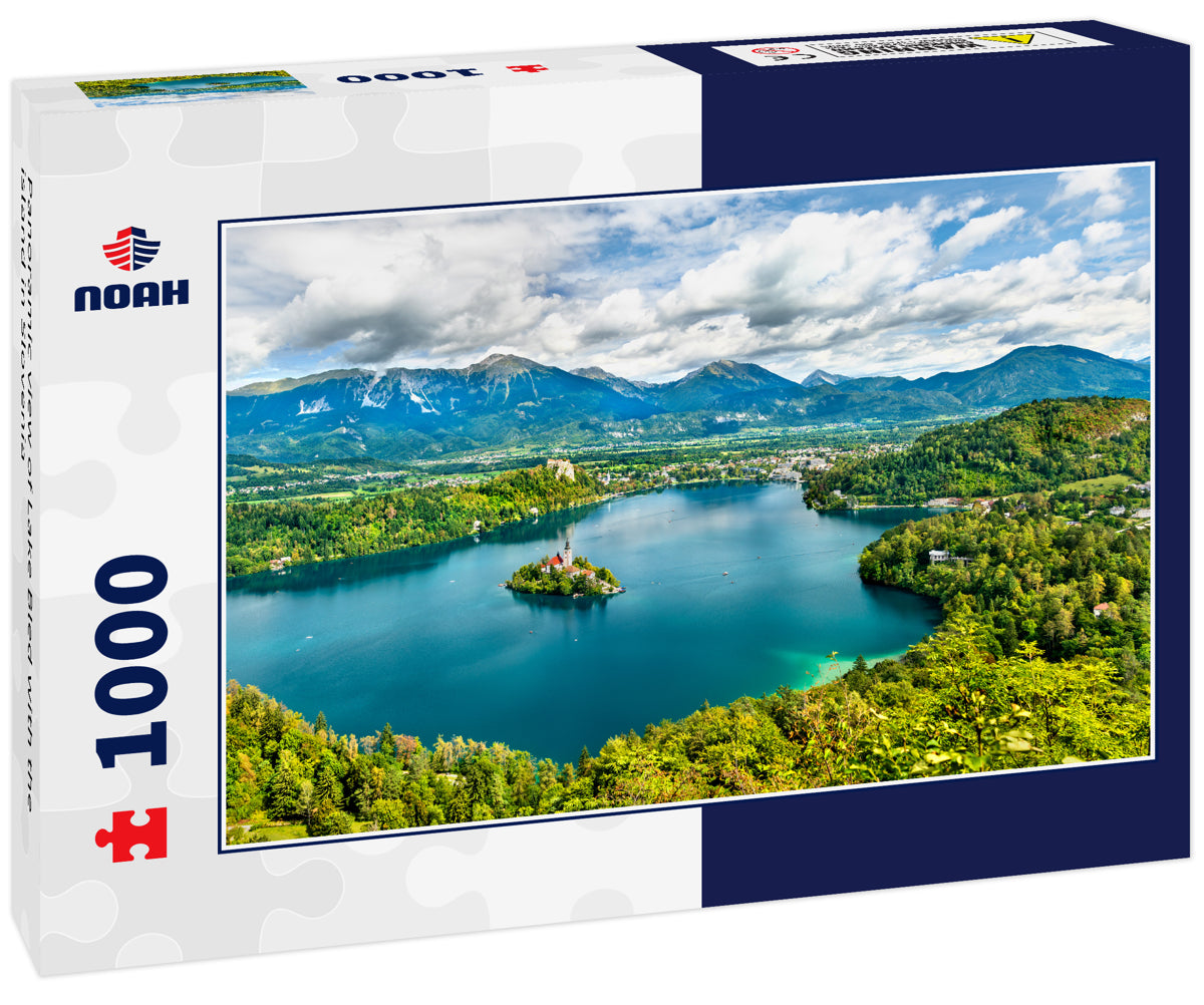 Panoramic view of Lake Bled with the island in Slovenia