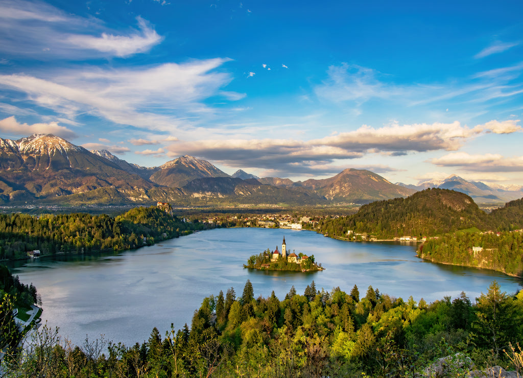 Panoramic view of Lake Bled from Ojstrica Hill, Slovenia
