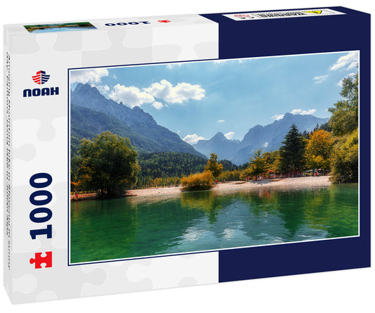 Amazing Mountain lake in Slovenia in sunny day. Famous Jasna lake in Julian Alps