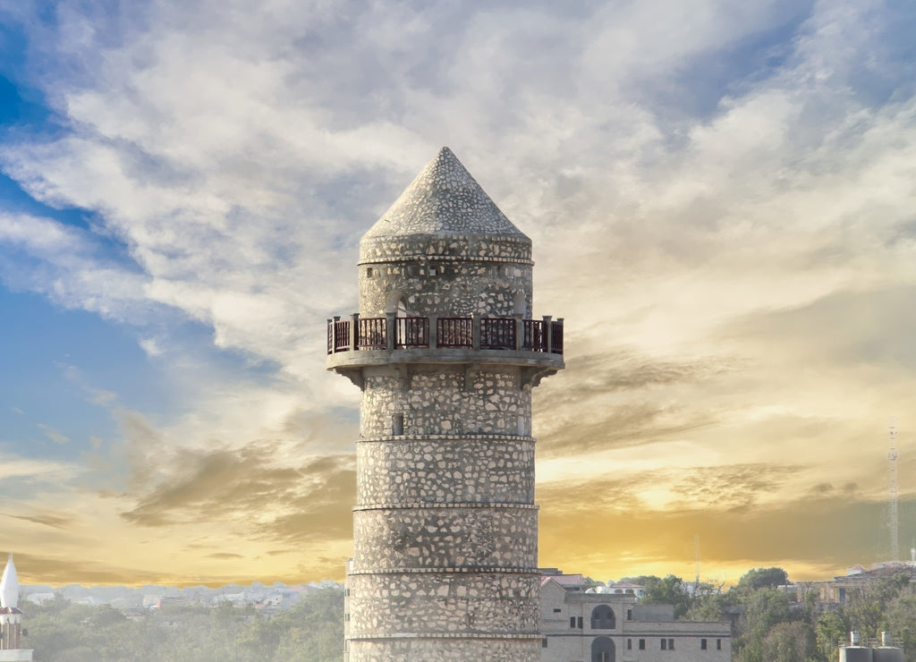 Minaret of renovated Abdiaziz Mosque in Mogadishu, Somalia