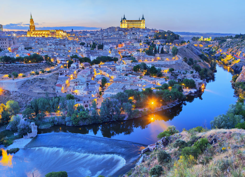 Toledo in the evening with picturesque bend of river Tajo