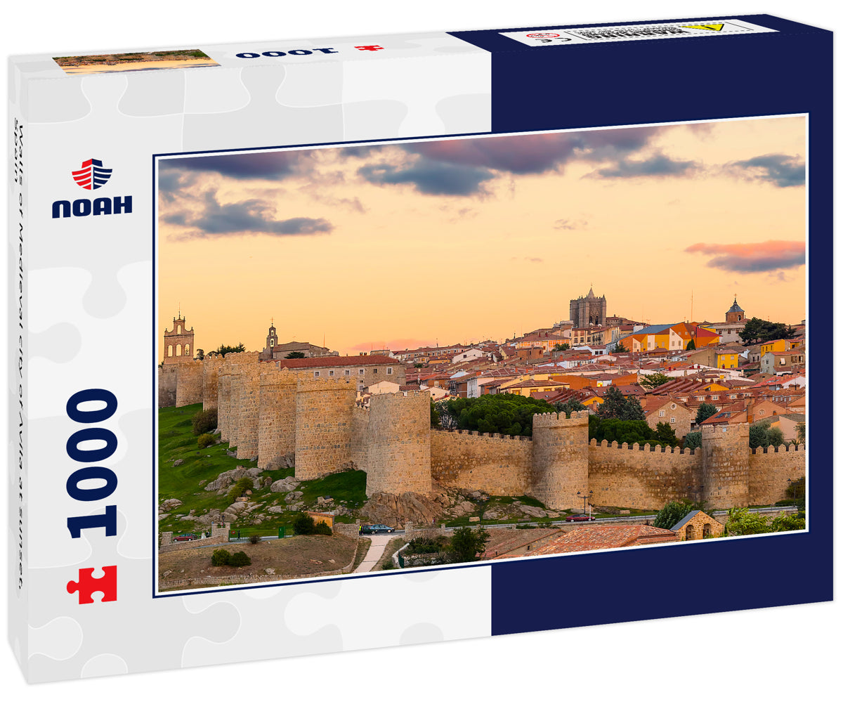 Walls of Medieval city of Avila at sunset, Spain