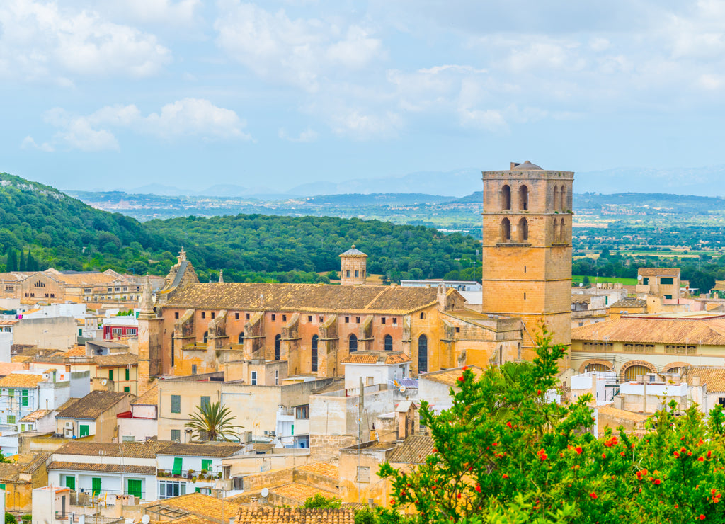 Aerial view of Felanitx with Sant Miguel church, Mallorca, Spain