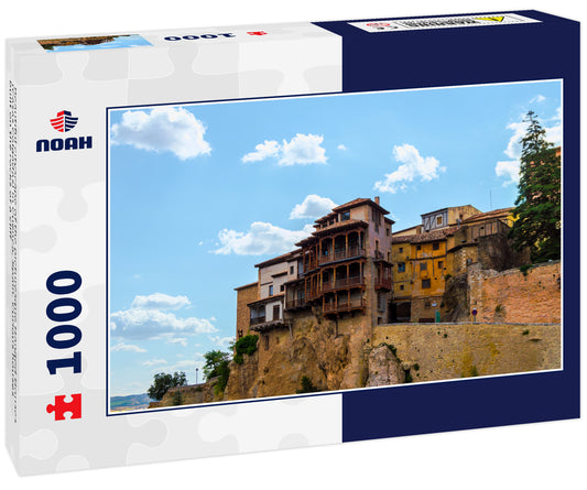 Beautiful cityscape of the picturesque Hanged Houses (Casas Colgadas) in Cuenca, Spain. Curious houses built on the rocks of a cliff