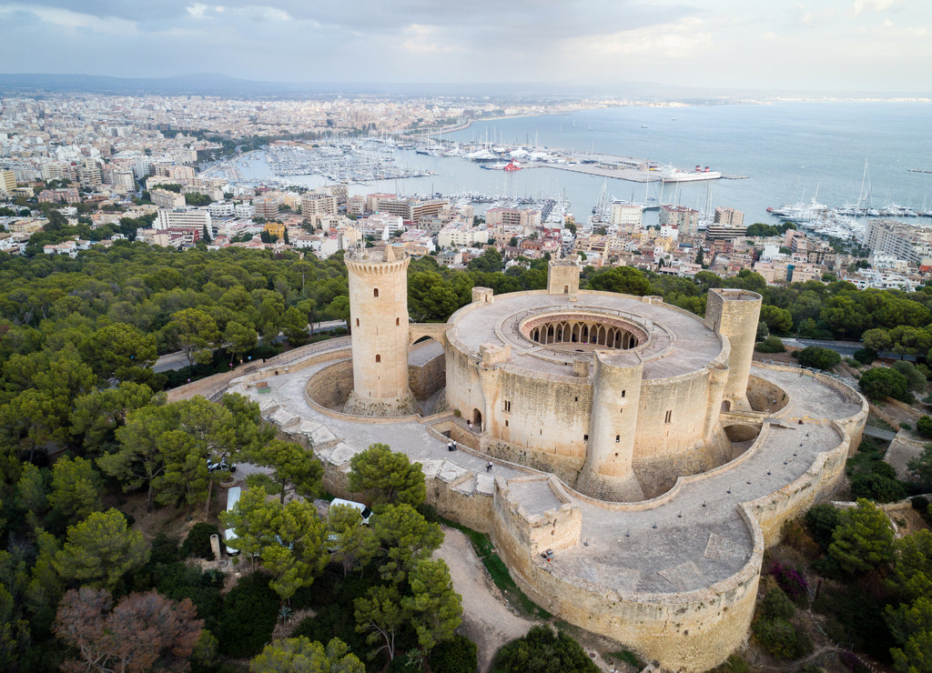 Aerial view of Bellver castle - medieval fortress in Palma de Mallorca, Balearic Islands, Spain