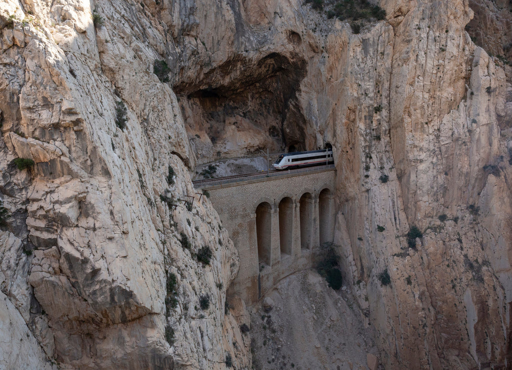 Railroad near Royal Trail (El Caminito del Rey) in gorge Chorro, Malaga province, Spain