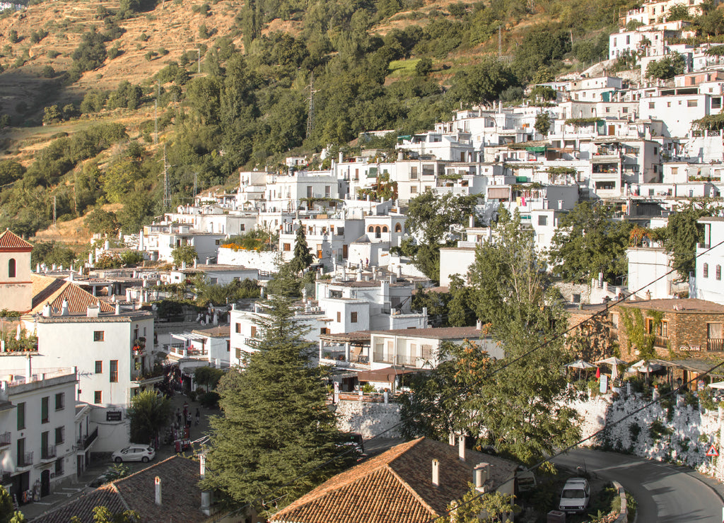 Views of Pampaneira village in Granada, Spain. Beautiful landscape of the mountains and Pampaneira, in Alpujarra Granadina during a sunny day