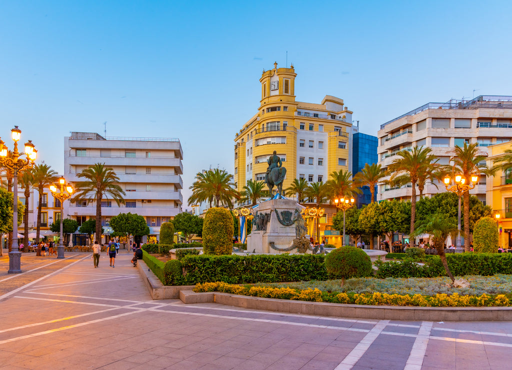 Sunset view of Plaza del Arenal at Jerez de la Frontera in Spain