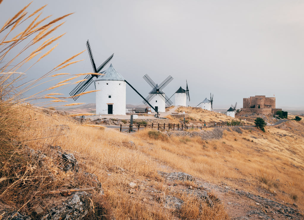 traditional spanish windmills at consuegra, Spain