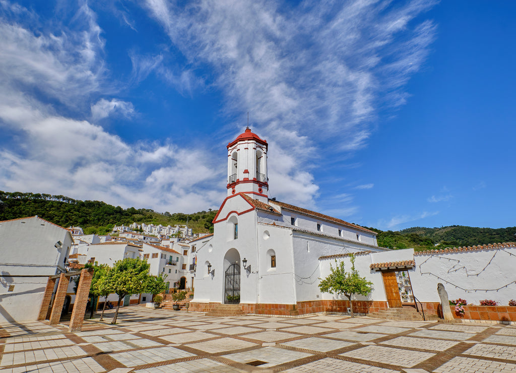 View of the historic center on Genalguacil, Málaga, Spain. Artists making different works of art that are also permanently exposed in the streets