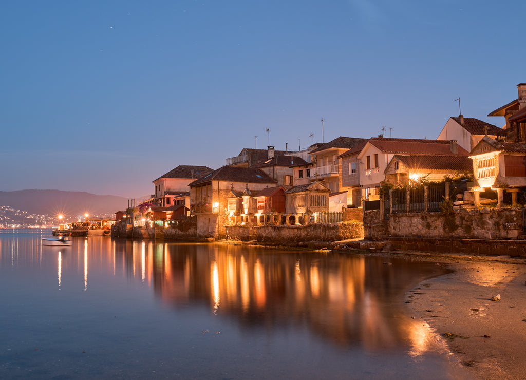 View of an old fishing village called Combarro on the coast of Galicia, Spain