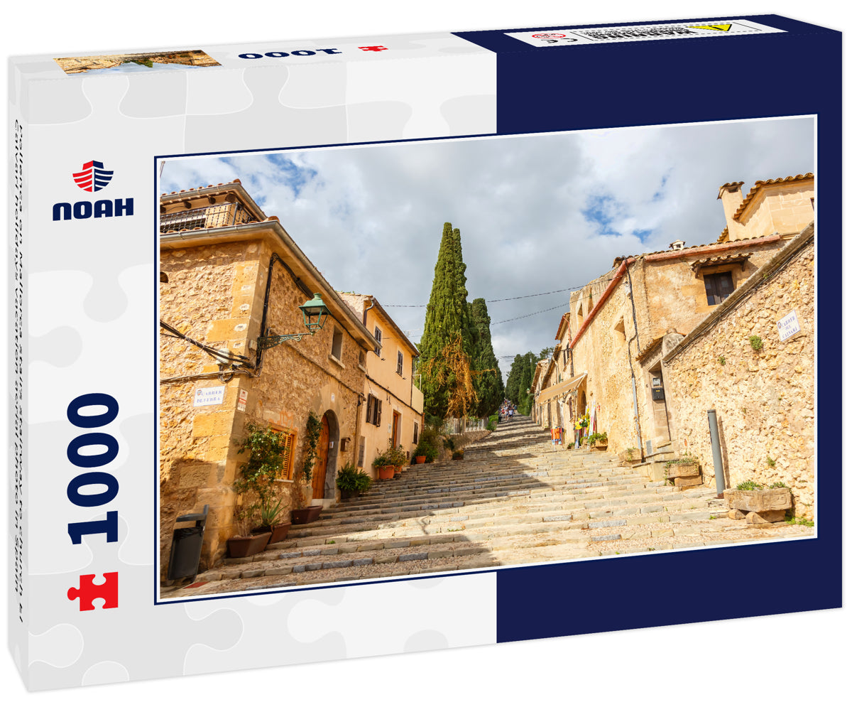 Pollenca on Mallorca stairs stairway to church El Calvari holidays vacation aerial photo in Spain