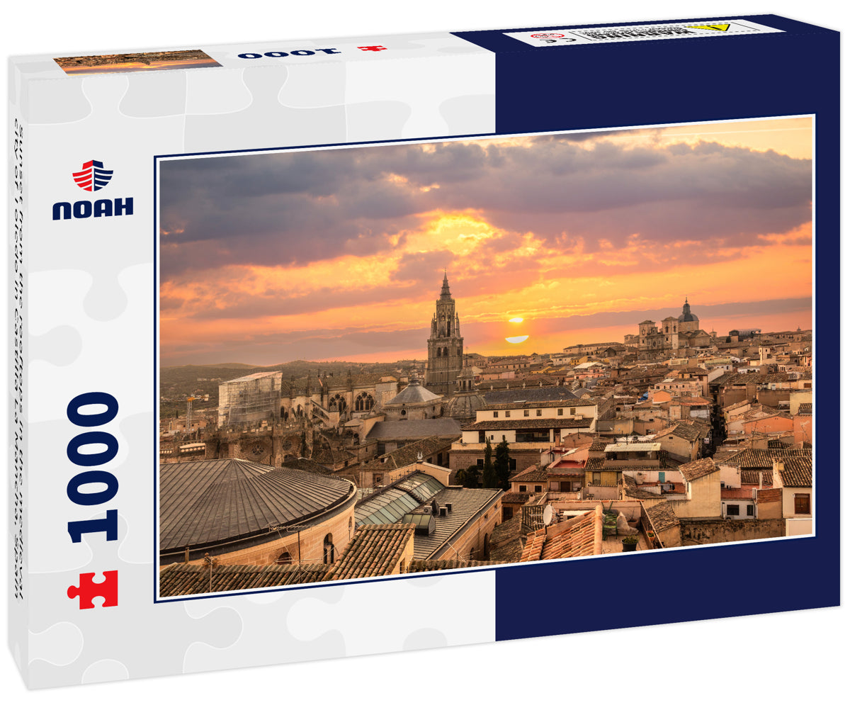 Sunset from the rooftops in the medieval city of Toledo in Castilla La Mancha, Spain