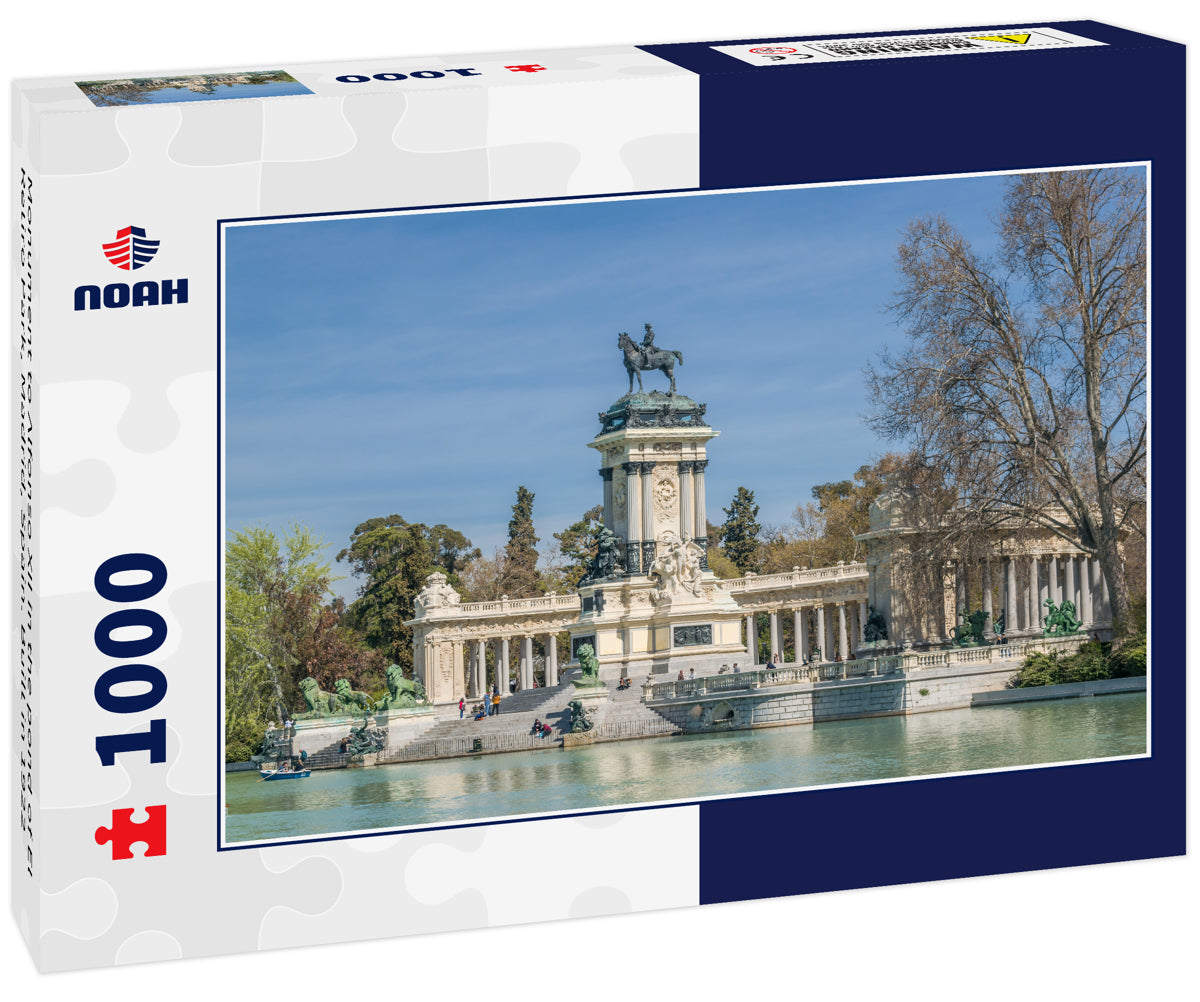 Monument to Alfonso XII in the pond of El Retiro Park, Madrid, Spain. Built in 1922