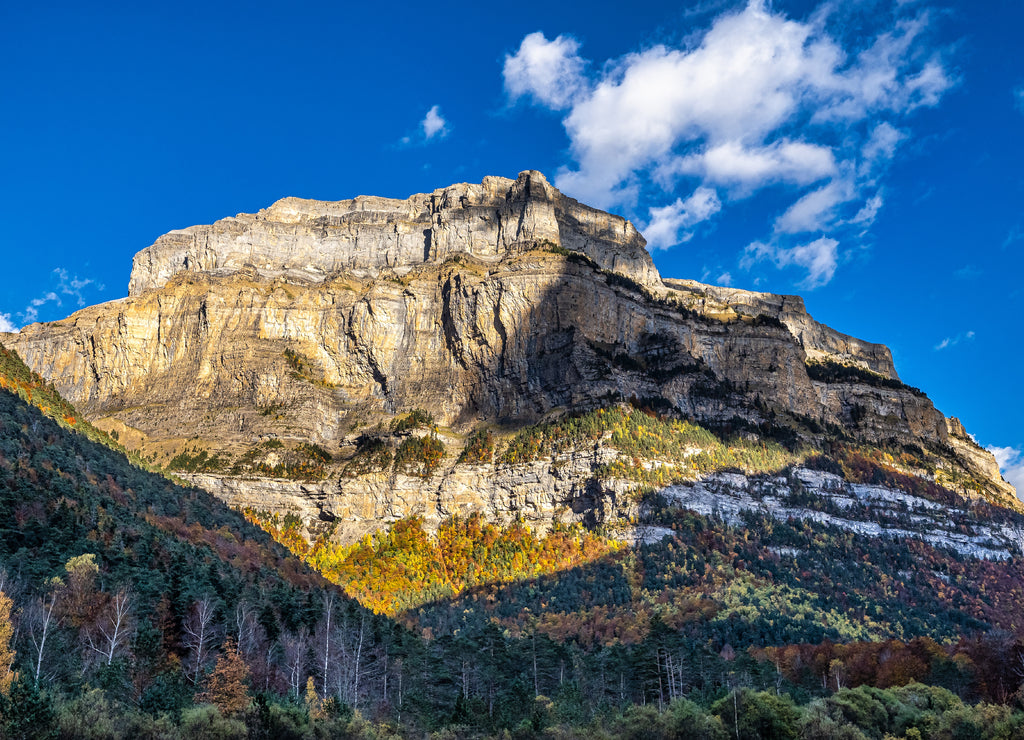 Autumn view of beautiful nature in Ordesa and Monte Perdido NP, Pyrenees, Aragon in Spain