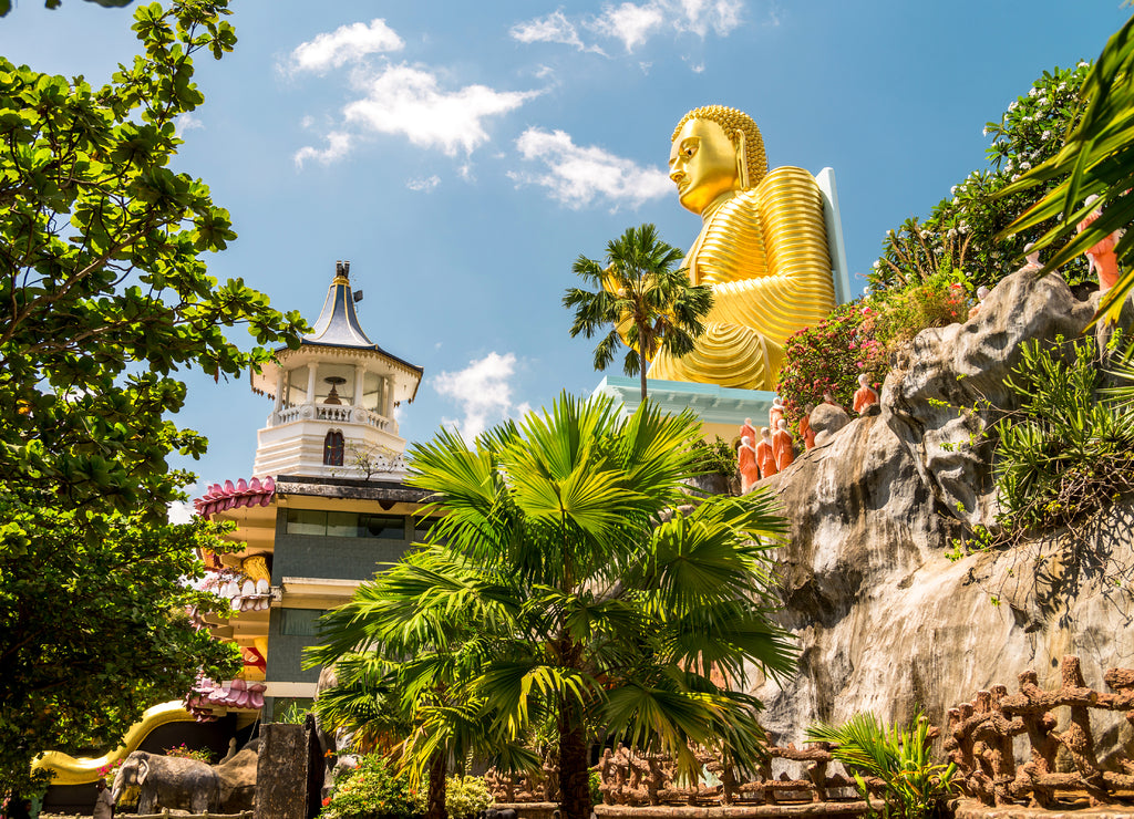 Cave in Dambulla, Sri Lanka. Cave temple has five caves under a vast overhanging rock and dates back to the first century BC