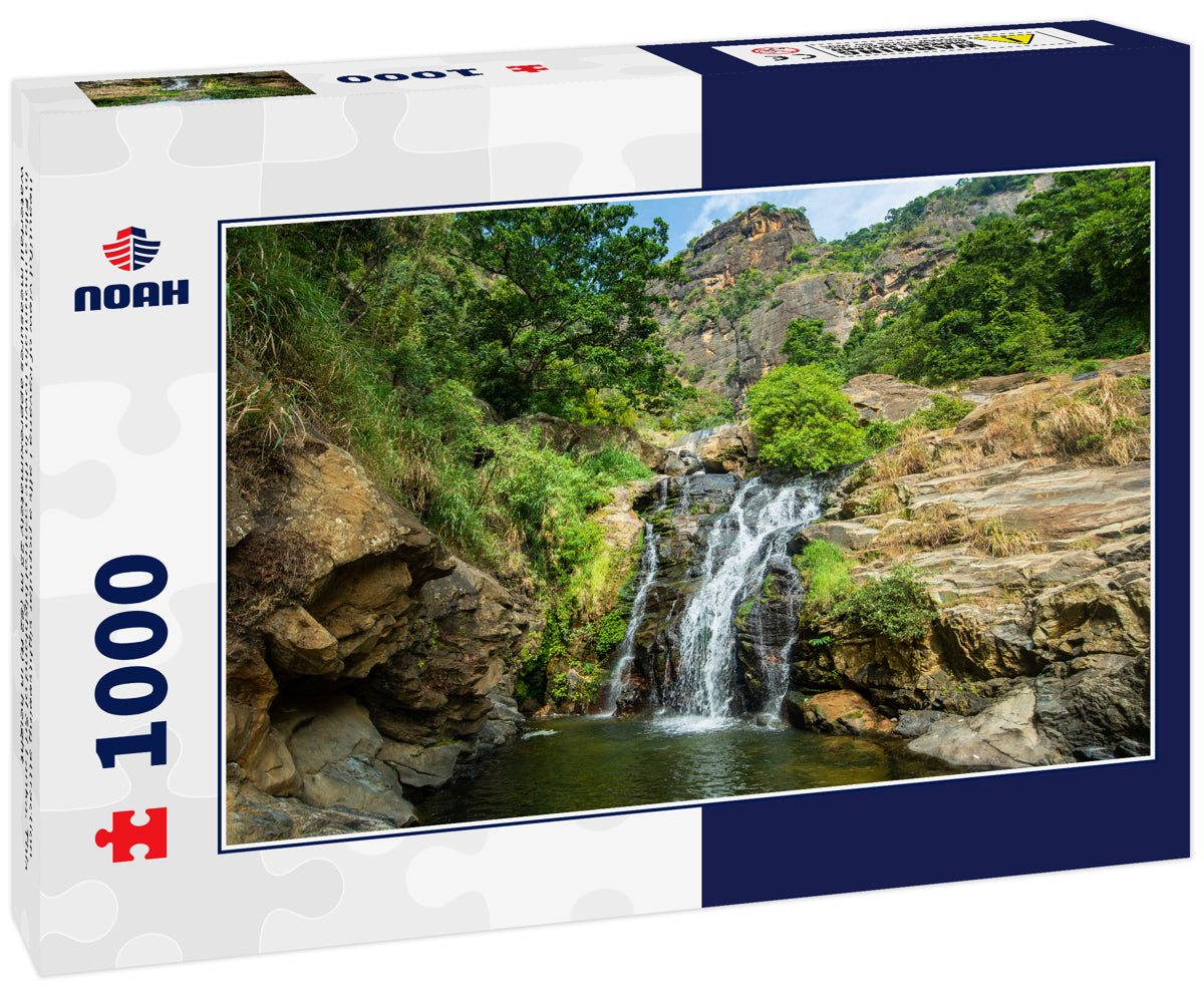 Beautiful view of Ravana Falls a popular sightseeing attraction in Ella a mountain town in the central highland of Sri Lanka. This waterfall measures approximately 25 m (82 ft) in height