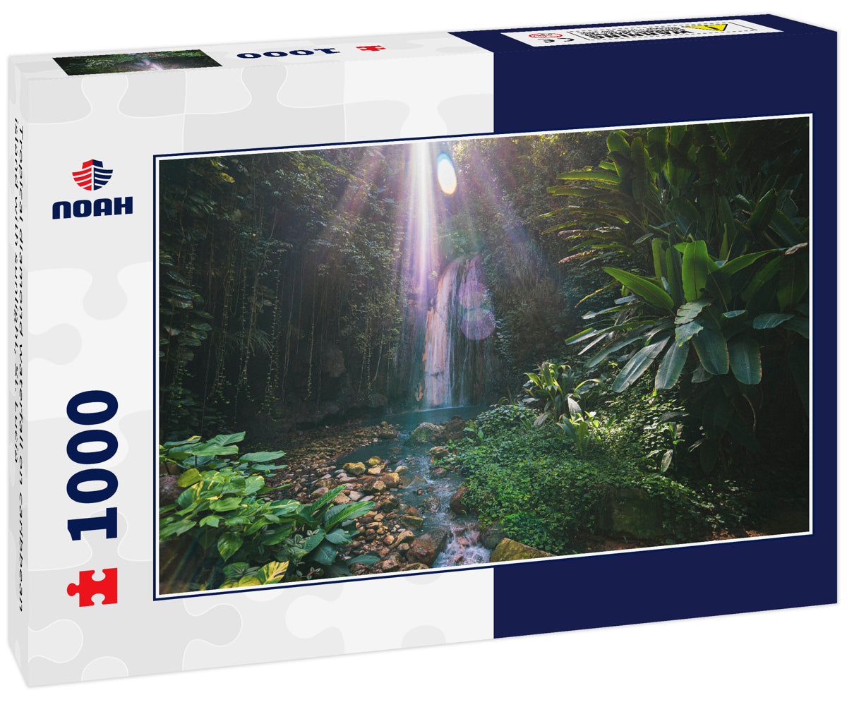 Tropical diamond waterfall on caribbean island with sunlight, St. Lucia