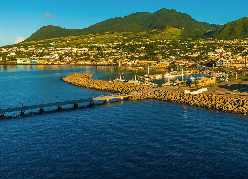 A view across Basseterre, St Kitts in the early morning light