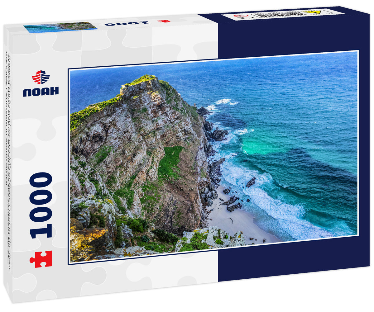 Rugged rocks and steep cliffs of Cape Point in the Cape of Good Hope Nature Reserve on the southern tip of the Cape Peninsula in South Africa